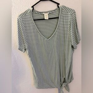 Matty M Green Striped Tie-Front Tee